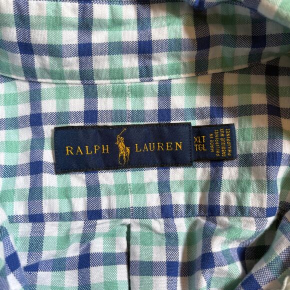 Ralph Lauren Button Down Shirt Two Tone Blue Big Plaid Cotton Preppy Size XLT - Picture 3 of 4